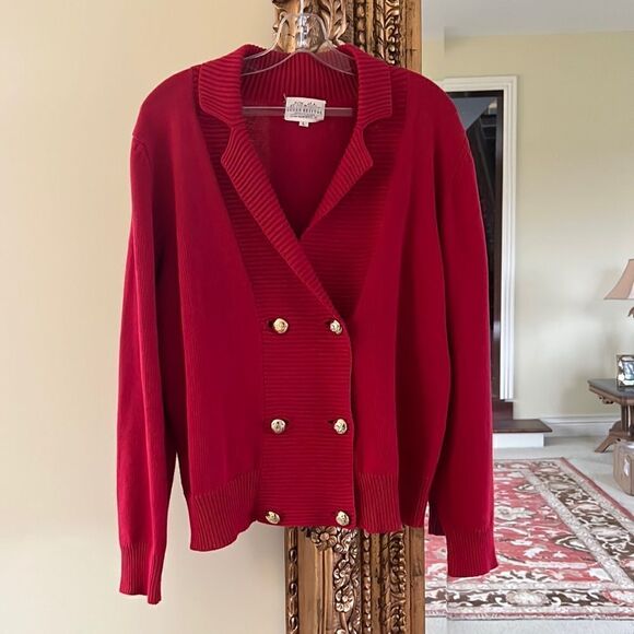 Vintage red double breasted sweater size large Gold buttons - Picture 1 of 4